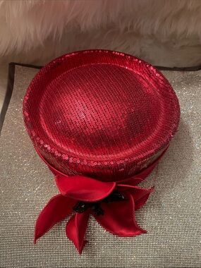 Pink Sequin Pillbox Hat with Satin Flower Accent - Women's Accessories